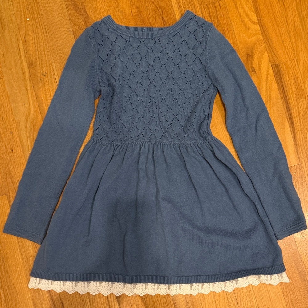 H&M Blue Knit Kids Dress with Lace Hem